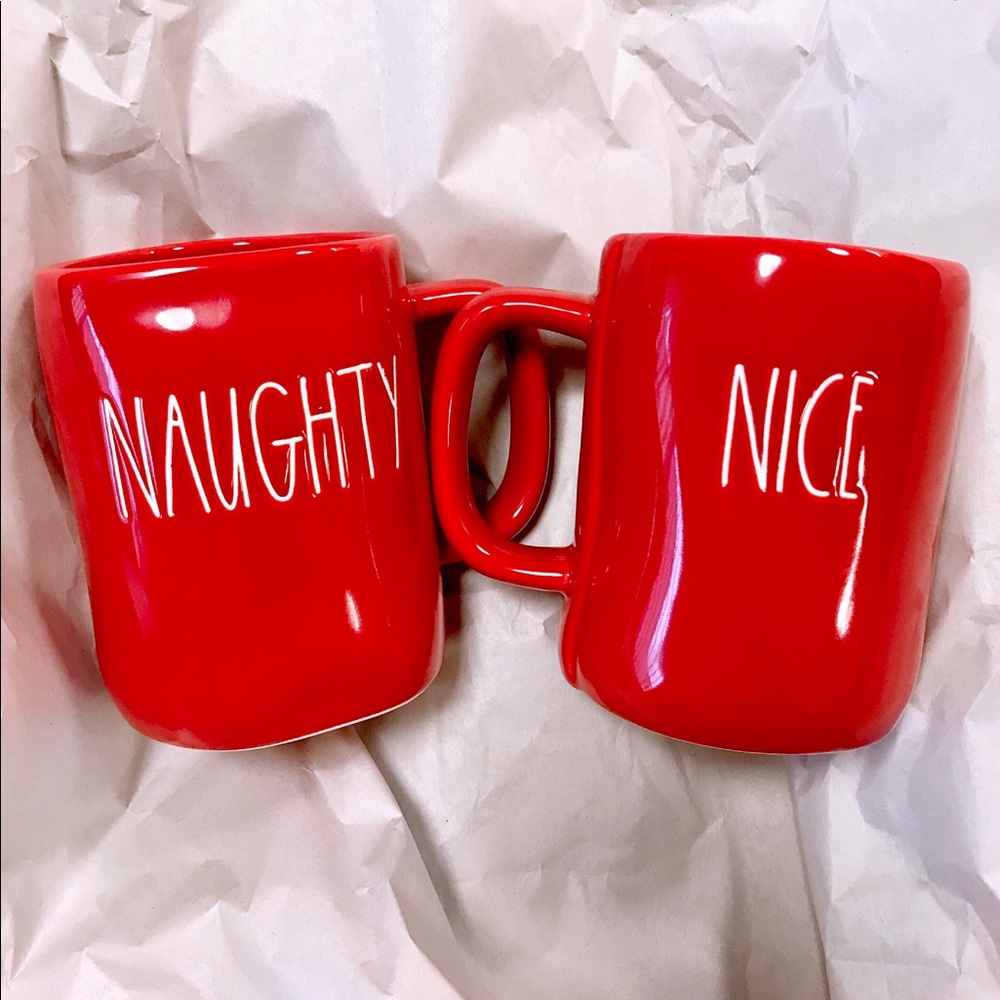 Set of 2 Rae Dunn Naughty and Nice Christmas mugs